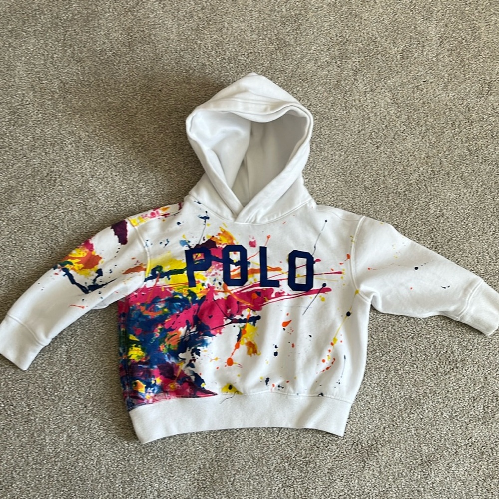 Kids polo white splatter paint hoodie